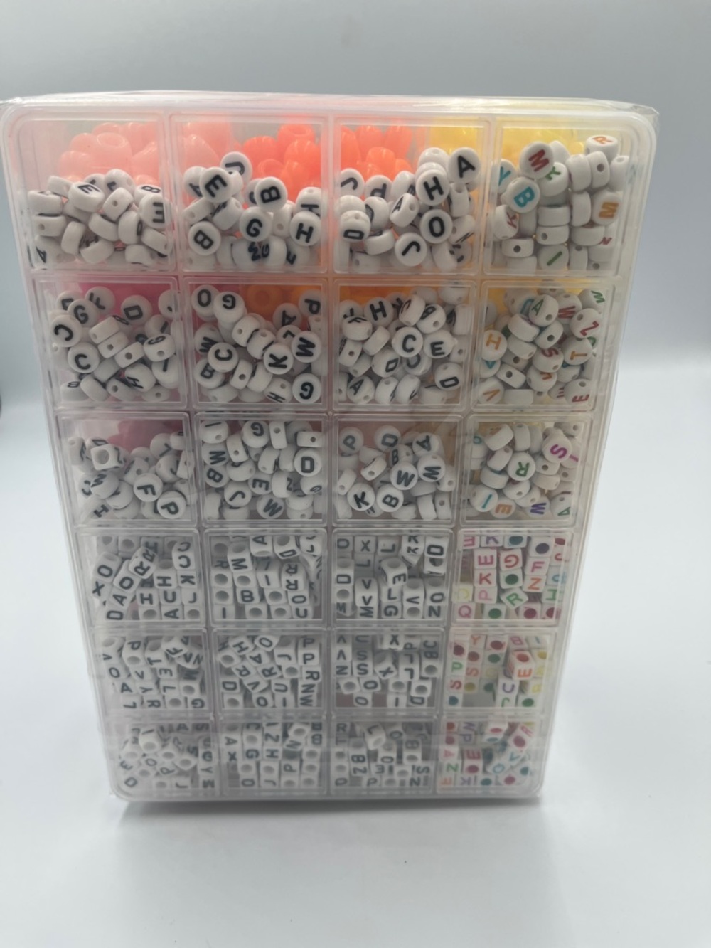 Fashion Alphabet Bead Storage Kit - White Letter Beads with Neon Accents style